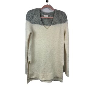 Lou & Grey Marled Colorblock V-Neck Tunic Sweater Medium Alpaca Wool Soft Girl